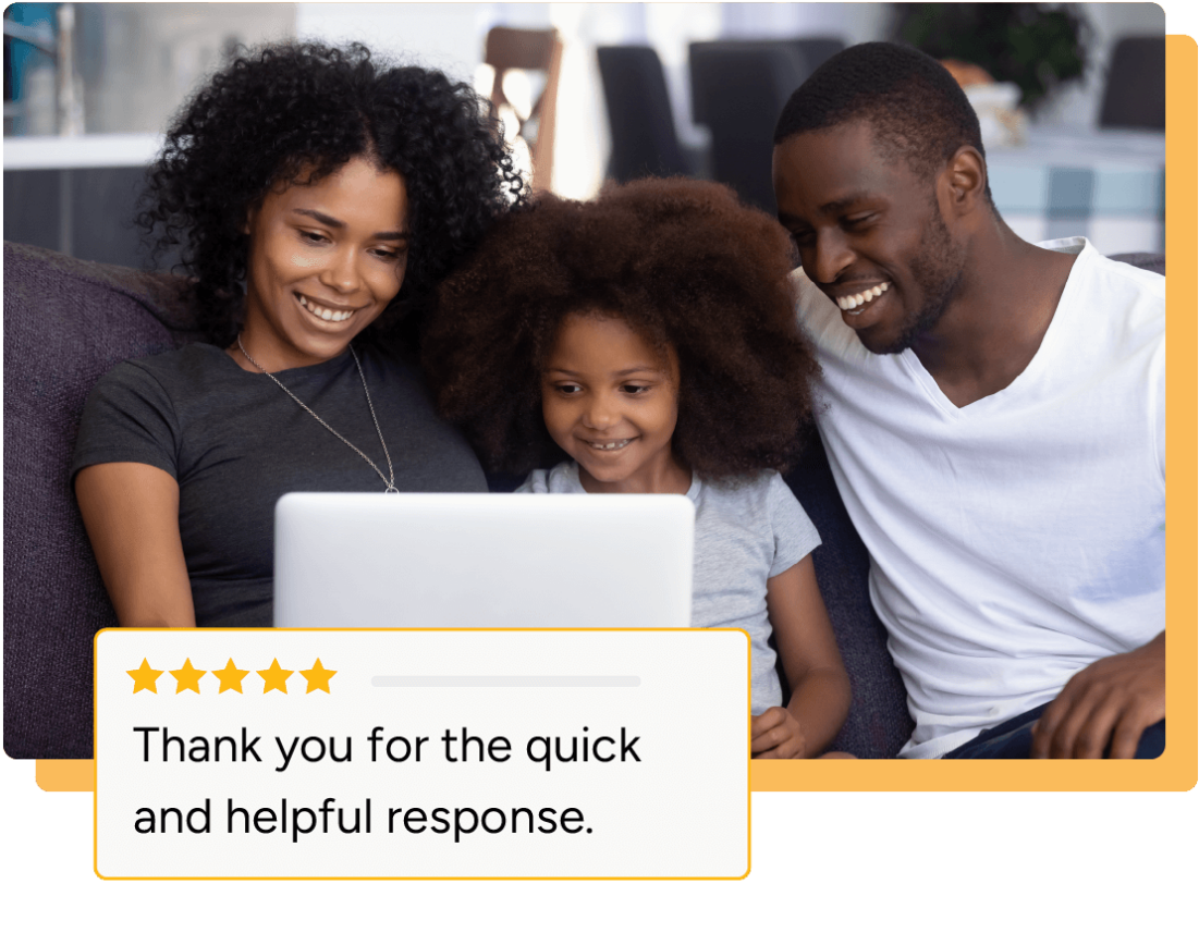Modern IT Asset Management, Man, woman and child looking at laptop using Let’s Talk, an accessible way to ask questions, report concerns, and provide feedback 24-7 from any device or channel, including forms, text messages, phone calls, chatbot, and more — regardless of their level of technology access.